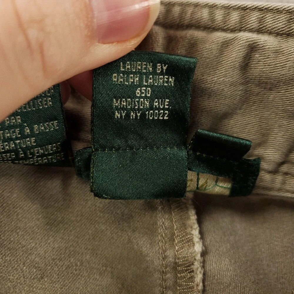 Vintage Ralph Lauren Cargo Shorts Womens 16W Tan Beige Button Fly Y2K Belt 16 W